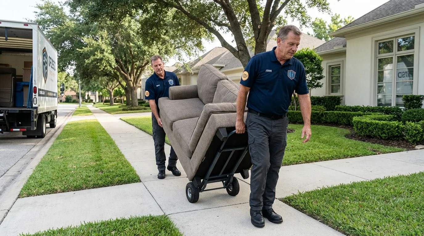 Local residential moving crew loading furniture in Newcastle, OK