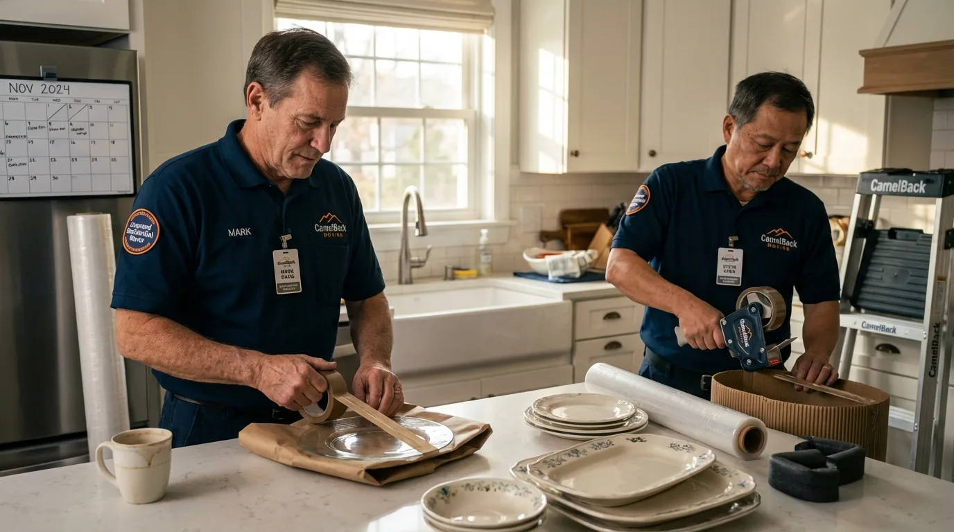 Professional crew packing kitchen dishware in Newcastle, OK